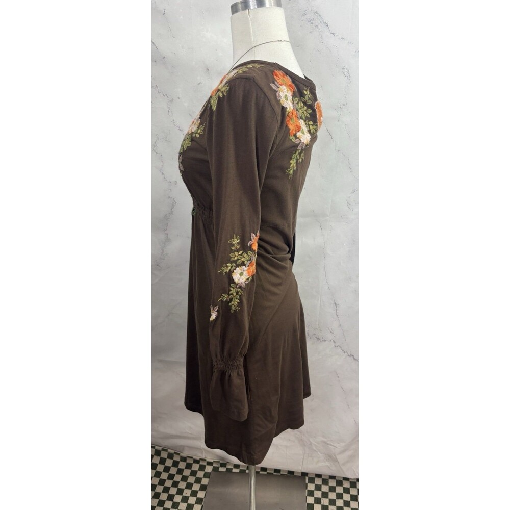 Johnny Was Brown Floral Embroidered Mini Dress with Orange Accents - Picture 12 of 16